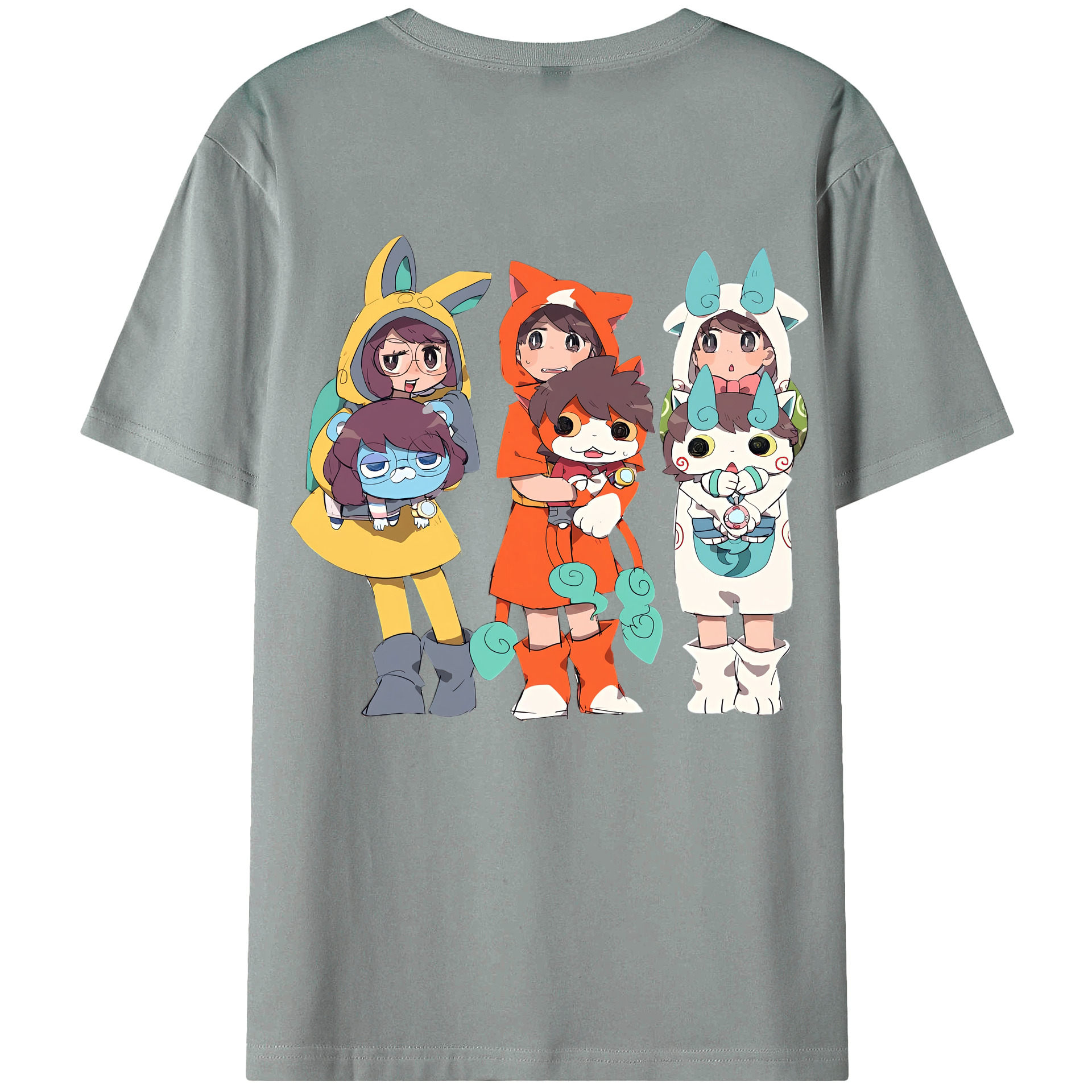 （画像用） 妖怪ウォッチ Yo-kai Watch 綿100％ メンズ半袖Tシャツ（バックプリント） 通気性